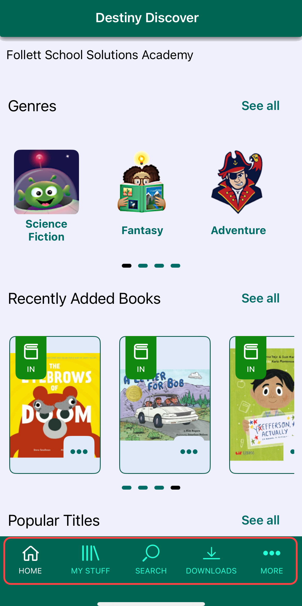 Home screen with options at the bottom highlighted.